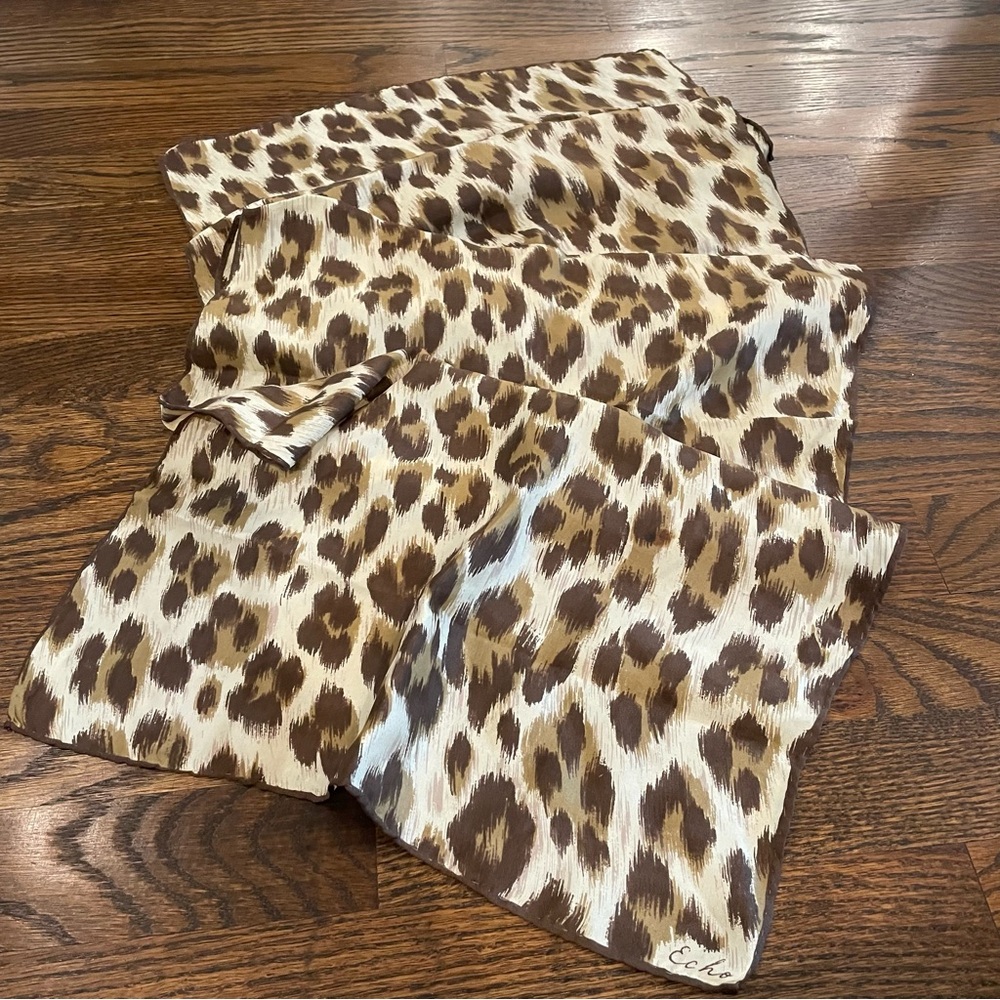 ECHO Vintage Leopard Cheetah Print Silk Rectangle Scarf